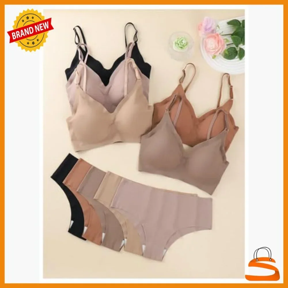 10 Piece Seamless Wireless Bra and Panty Set, DD Cup, Adjustable Straps